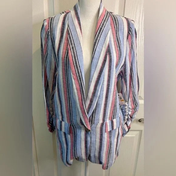 🖤”Laundry By Shelli Segal” NWT Multicolor Striped Blazer w/ Pockets - Picture 1 of 15